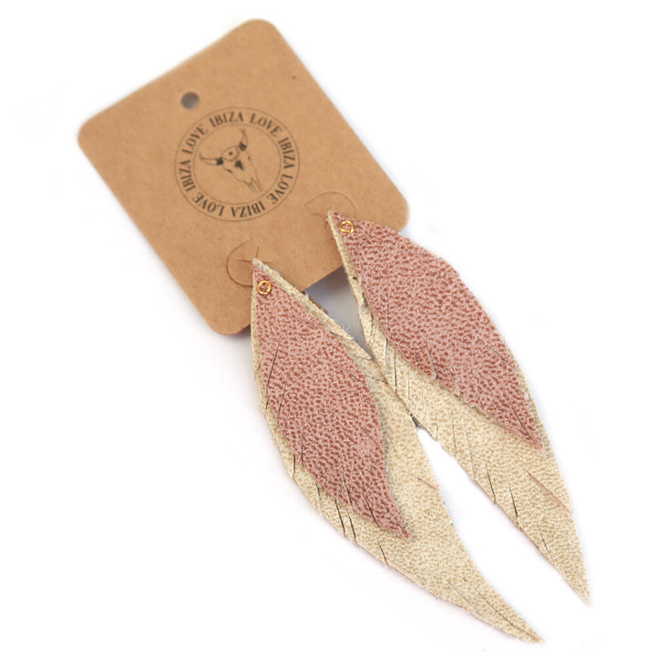 Boucles d'oreilles bohème plume beige rose