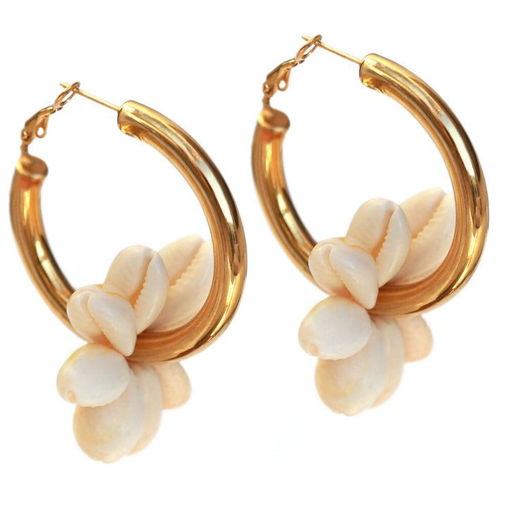 Gold earrings shell hoops