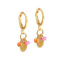 Gold earrings coin turquoise peach