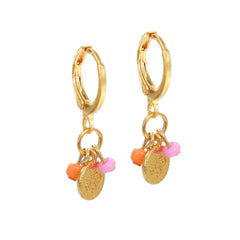 Gouden oorbellen coin orange pink