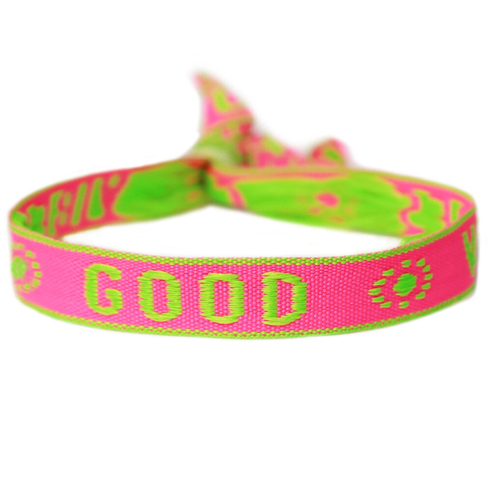 Bracelet tissé good vibes neon