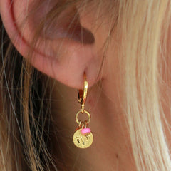 Gouden oorbellen coin orange pink