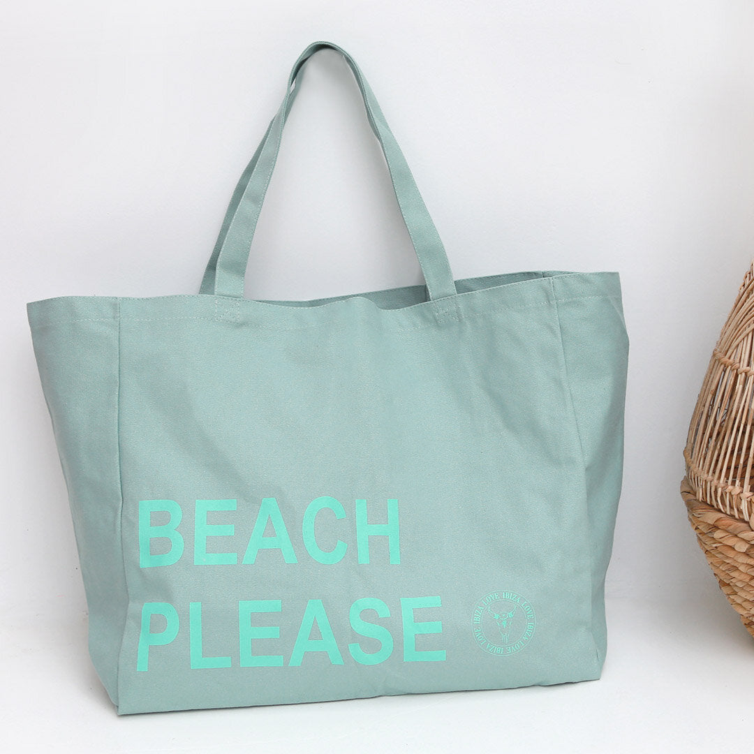 Canvas beach bag beach please seagreen