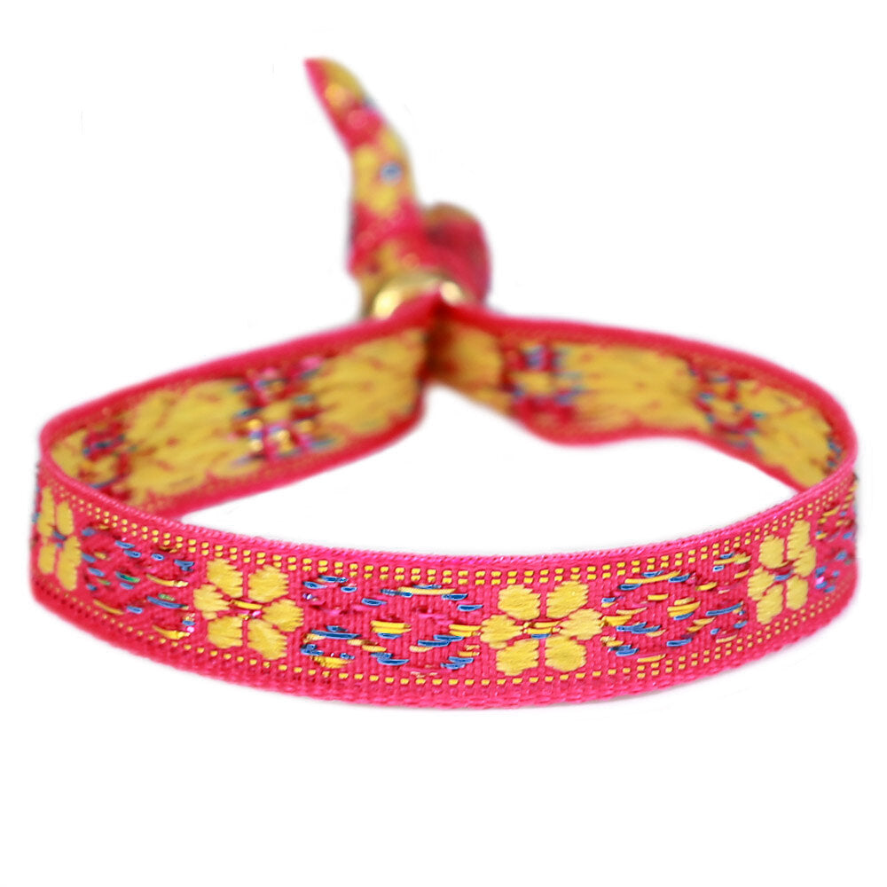 Woven bracelet  flower pink yellow